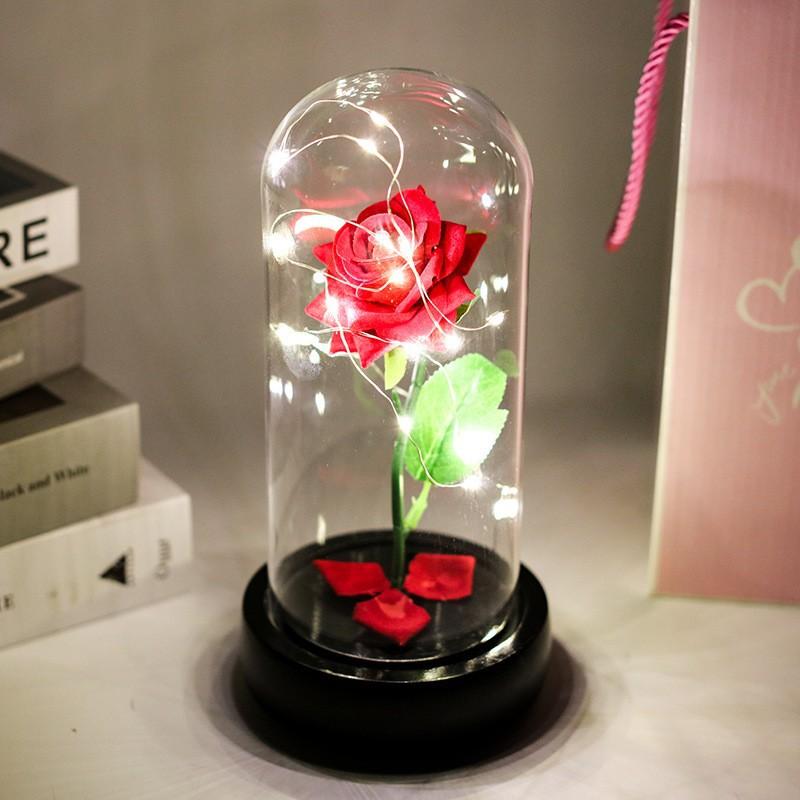 Eternal Flannel Rose Glass Cover Ornament Valentine's Day Gift Creative Ornament Simulation Flower Lampshade Ornament