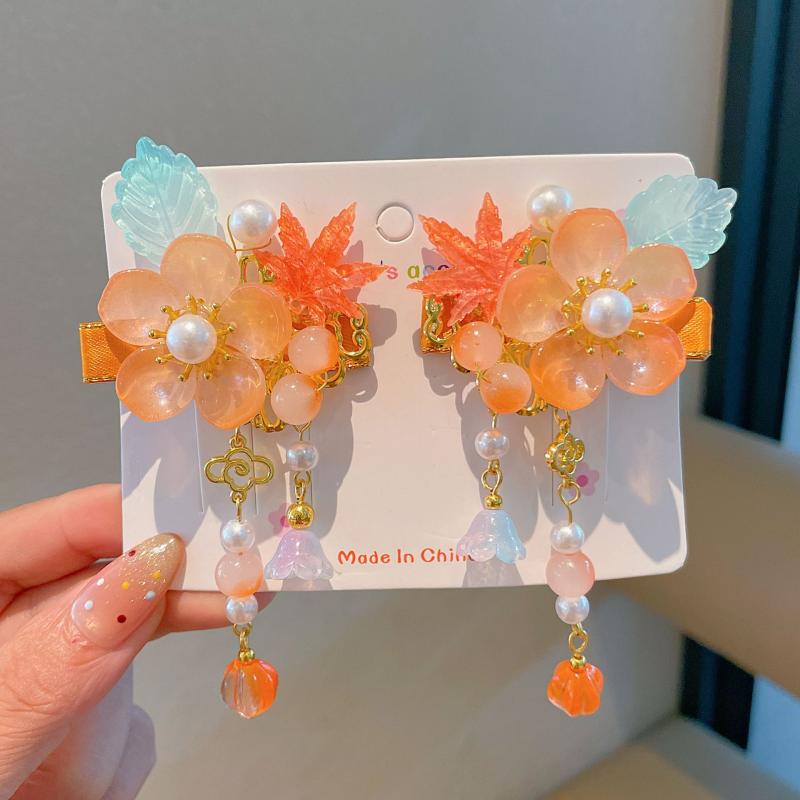 1 Pair Hanfu Flower Hair Clip Children'S Antique Style Tassel Hair Clip Headwear For Girls Bangs Hair Accessories