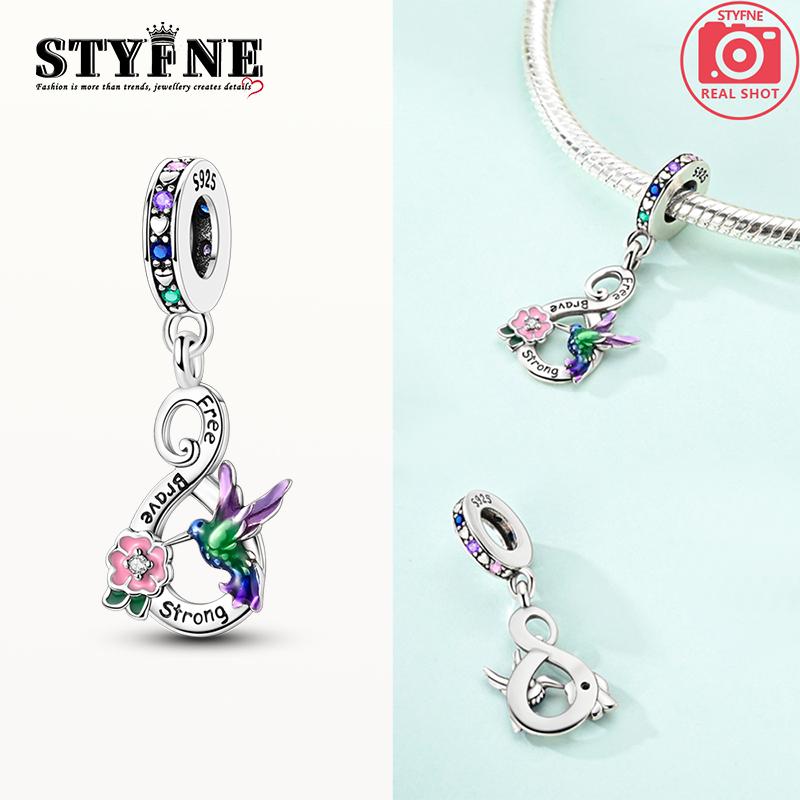 

Charms Copper Dreamy Hummingbird Flower Pendants Fit Plata Original Bracelet Women Jewellery Making Fine Gifts