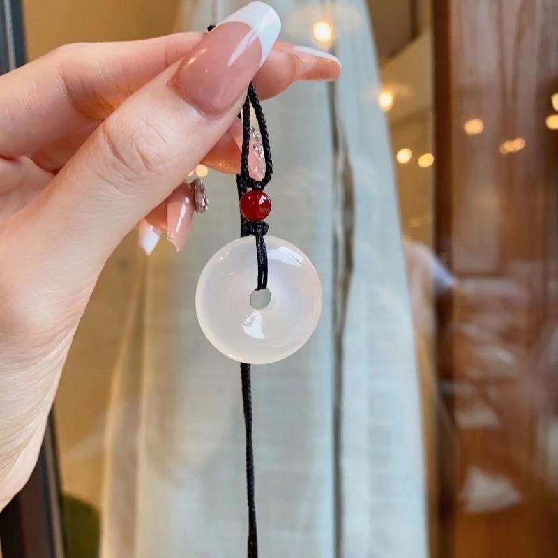 White safety buckle necklace, female crystal pendant, hand-woven safety for men and women, white chalcedony niche
