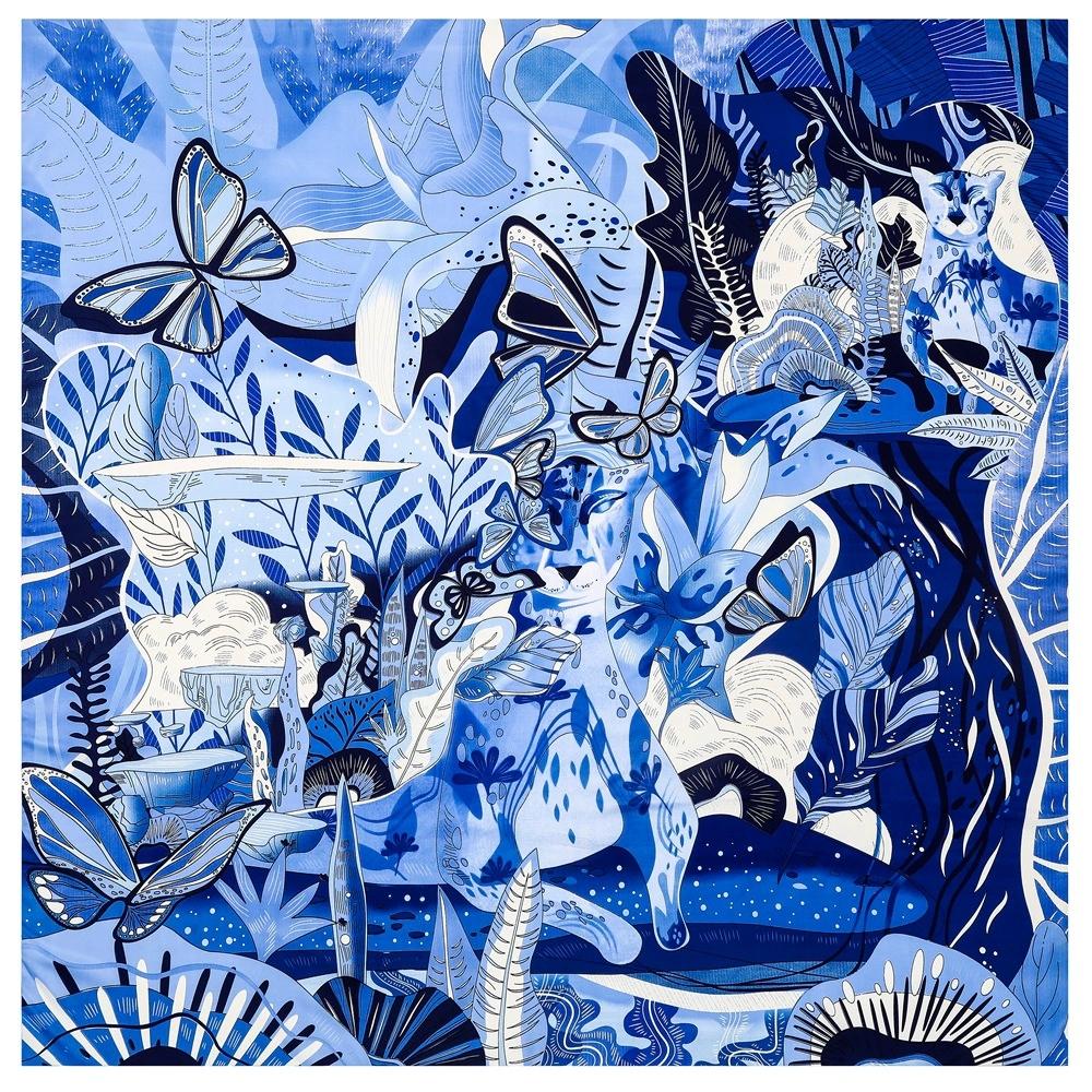 130*130CM Luxury Brand Big Size Butterfly Print Scarf Women Square Twill Silk Scarves and Shawls