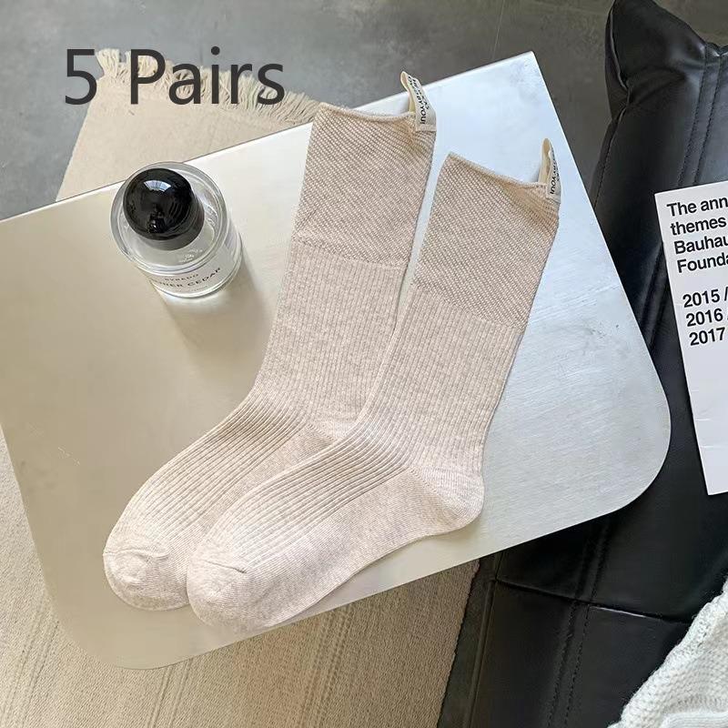 5 Pairs of Women's Solid Color Fashion Versatile Tube Stack Socks