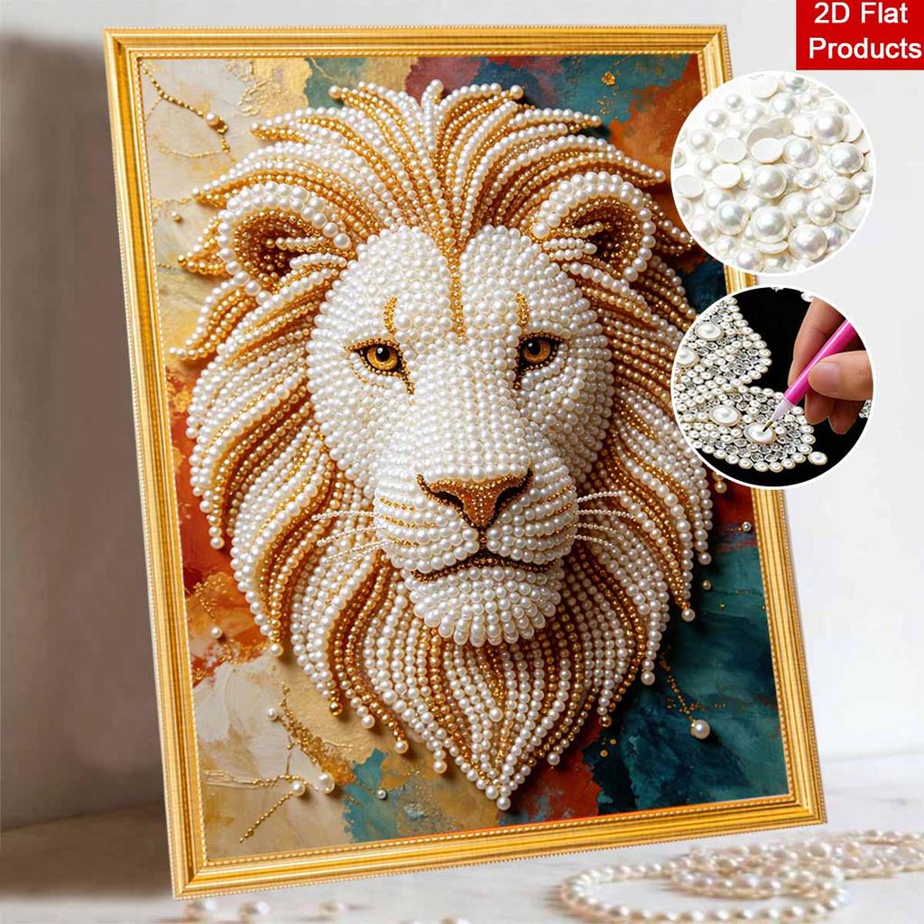 5D Pearl Kit Majestic Lion Pattern DIY Pearl Art Relaxing Handmade Ornament Home Wall Desktop Decoration for Beginners