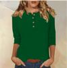 Women's Long Sleeve Round Neck Button Detail Blouse Solid Color Casual Top