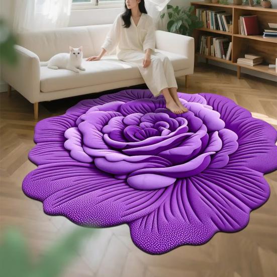 Floral Plush Floor Mat 3D Realistic Flower Design Non-Slip Absorbent Bath Mat Quick-Dry Bathroom Rug for Bedroom Entryway Vanity Area