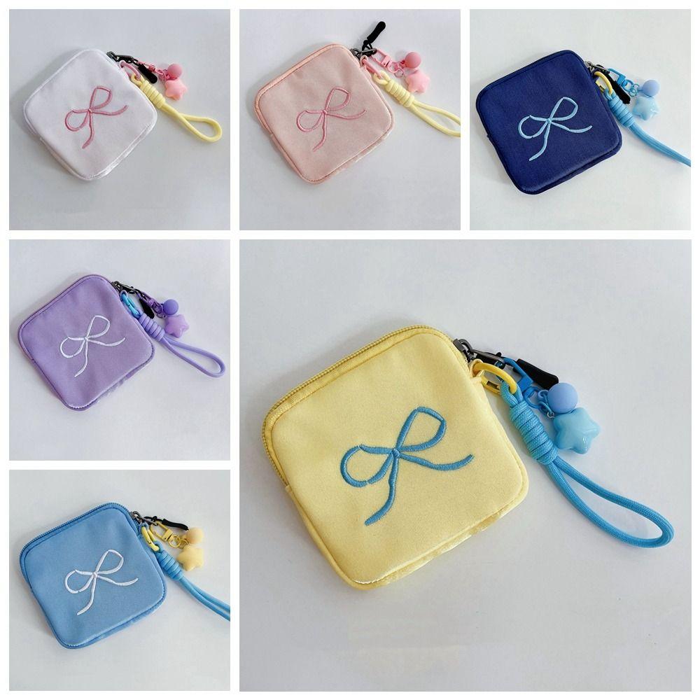 Portable Cute Zero Wallet Bowknot Cosmetic Bag Multifunctional Sanitary Napkin Storage Bag  Women