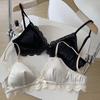 Damen Französischer Stil Satin Spitze Besatz Dreieckskörbchen Bequem Drahtlos Rücken Schönheits-BH