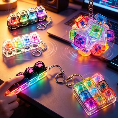 LED-Leuchtender Schlüsselanhänger Tastatur Klickbarer Knopf Fidget Spielzeug zur Stress- und Angstbewältigung Tragbares Schreibtischzubehör Bürodekoration Geschenk