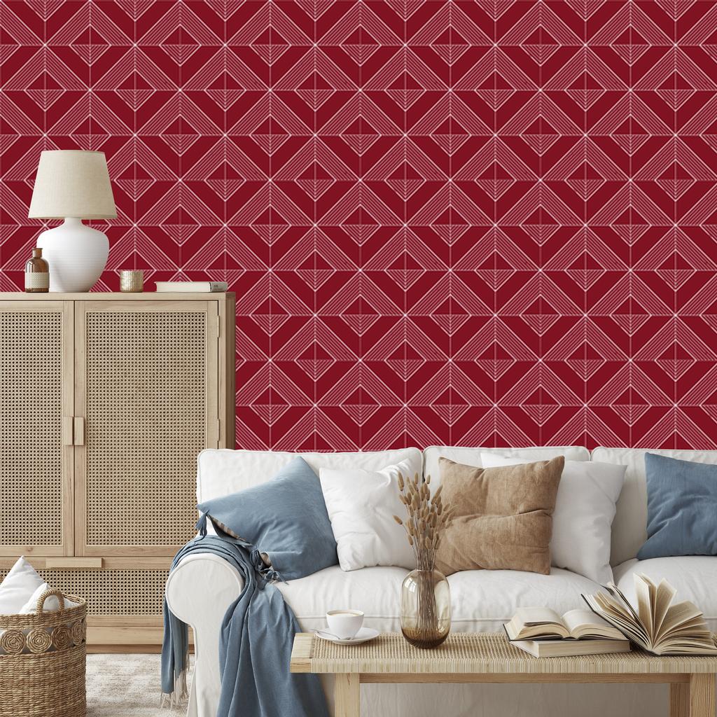 Geometric rhombus wallpaper, red background, red center, 50x1000