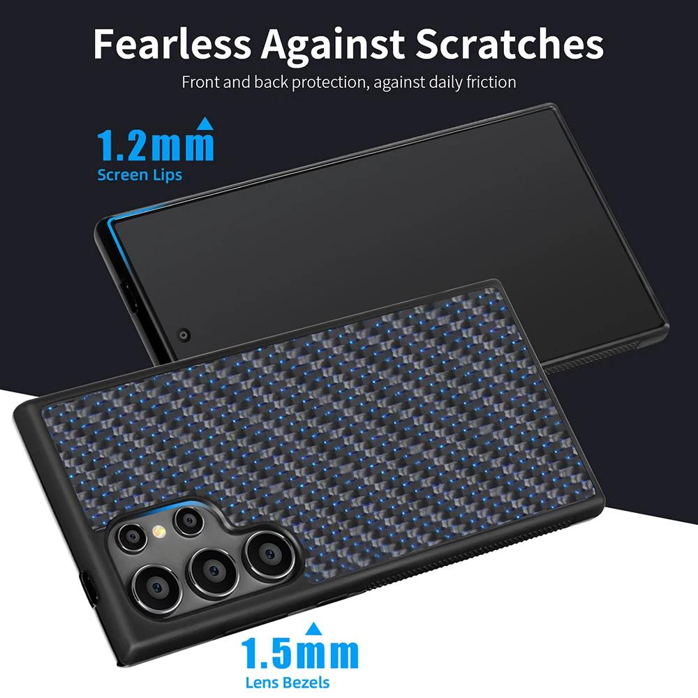 Luxury Carbon Fiber Texture MagSafe Case For Samsung Galaxy S25 S24 S23 S22 Plus Ultra Alloy Lens Shockproof Cover