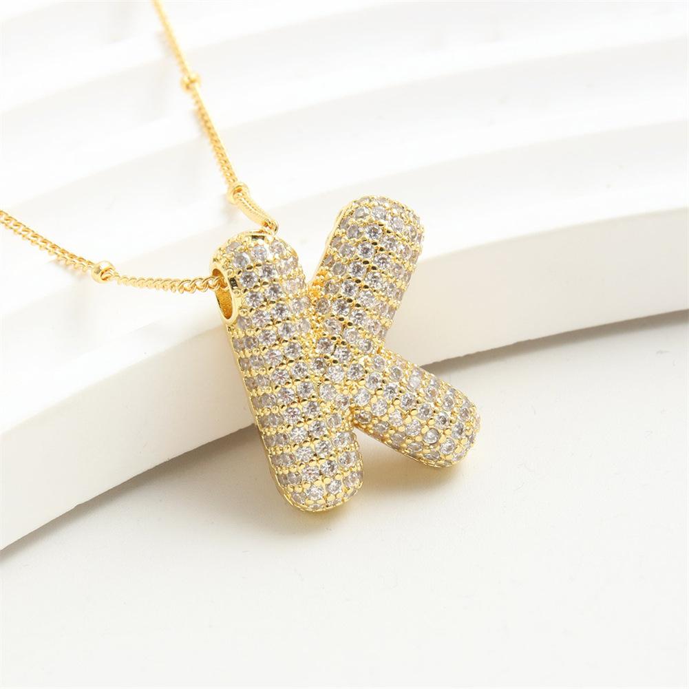 Light Luxury Brass 26 English Bubble Letter Zircon Large Pendant For Women's Party Jewelry Necklace