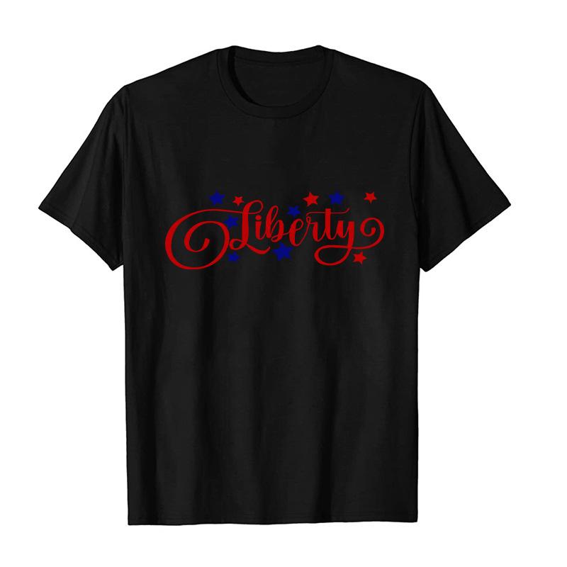 Womens TShirt With Red Blue Flowers And American Independence Day Casual Round Neck Short Slee Top Tee Shirt Streetwear
