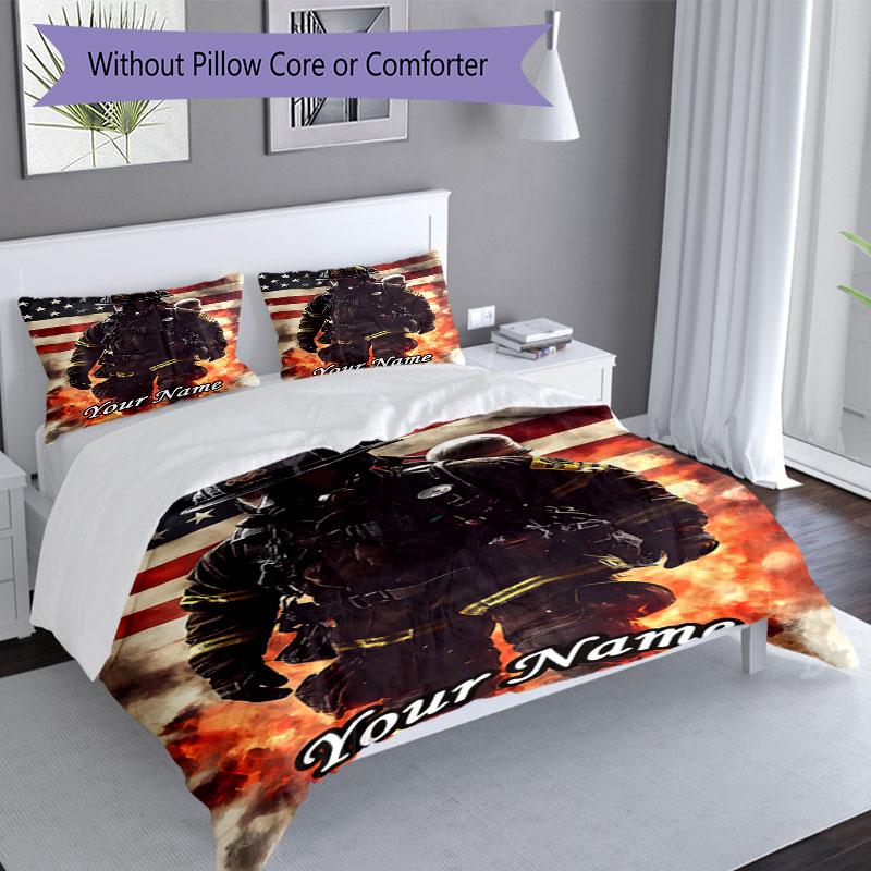 3PC Custom Name Firefighter's Valor Bedding Set Duvet Cover Closure Includes 1 Duvet Cover & 2 Pillowcases for Bedroom