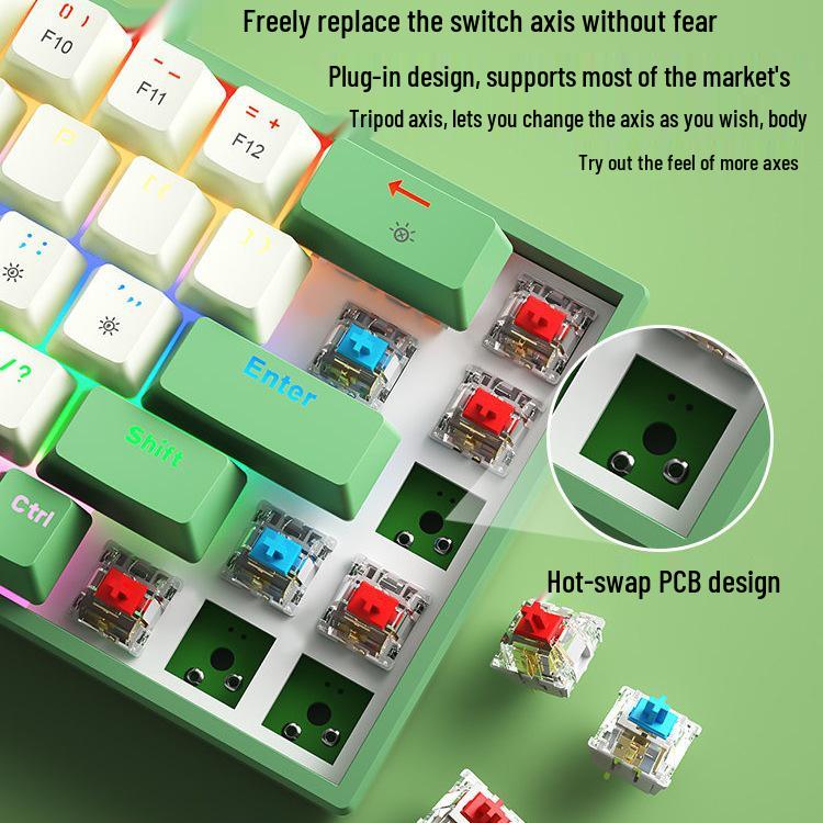 BOW Hot-Swappable Wired Mechanical Keyboard - Universal Compact Gaming with Small Red/Brown Switches, 68 Keys