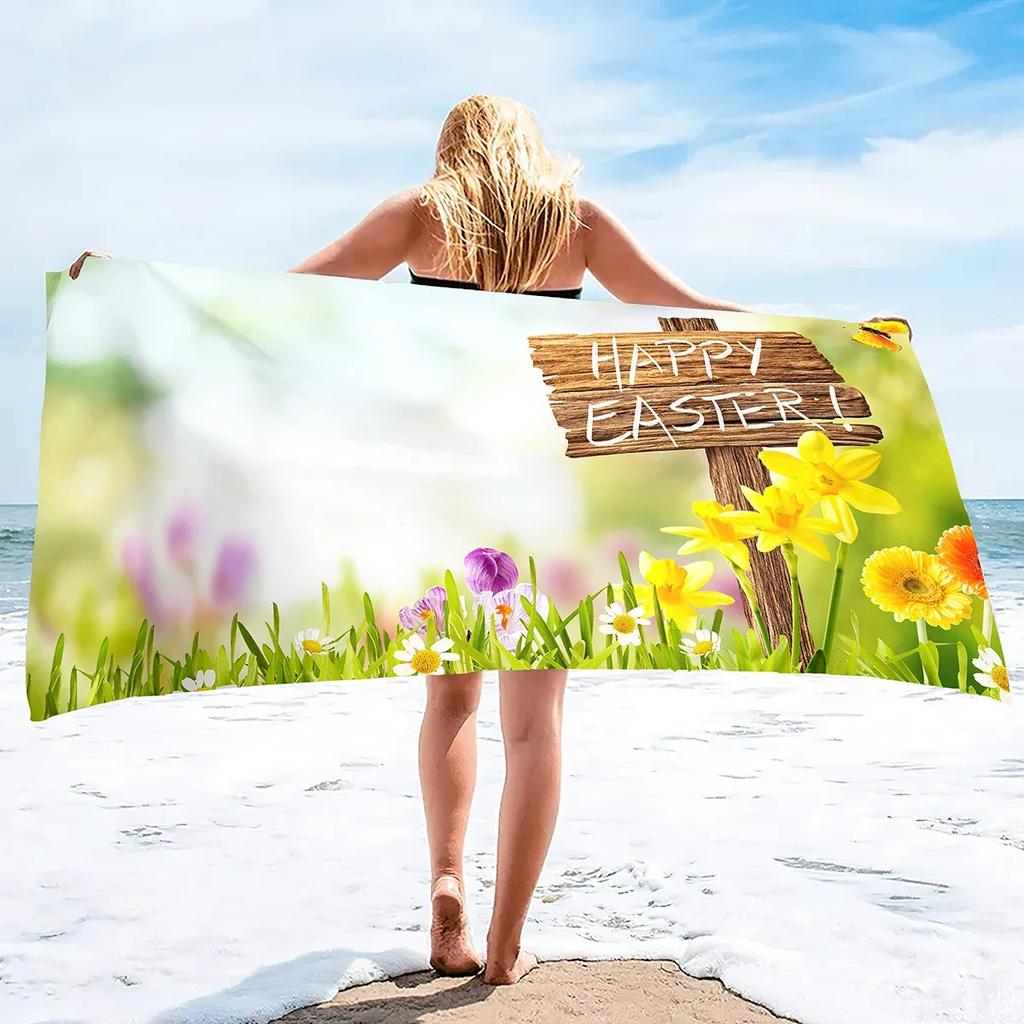 Microfiber Beach Towel,Easter Egg with Bunnies,Quick Dry Beach Towel,Soft Highly Absorbent Large Sandproof Sandless Pool Towels