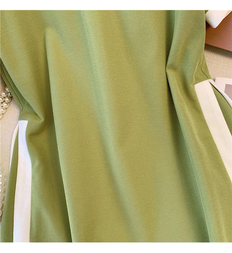 Rochie A-line patchwork cu blocuri de culoare și guler polo mărime plus (Vară, Lungime medie, Reducere a vârstei)