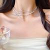 Korean Sweet Girl Bow Necklace: Imitation Pearl Ribbon Clavicle Chain, Girlish & Trendy.