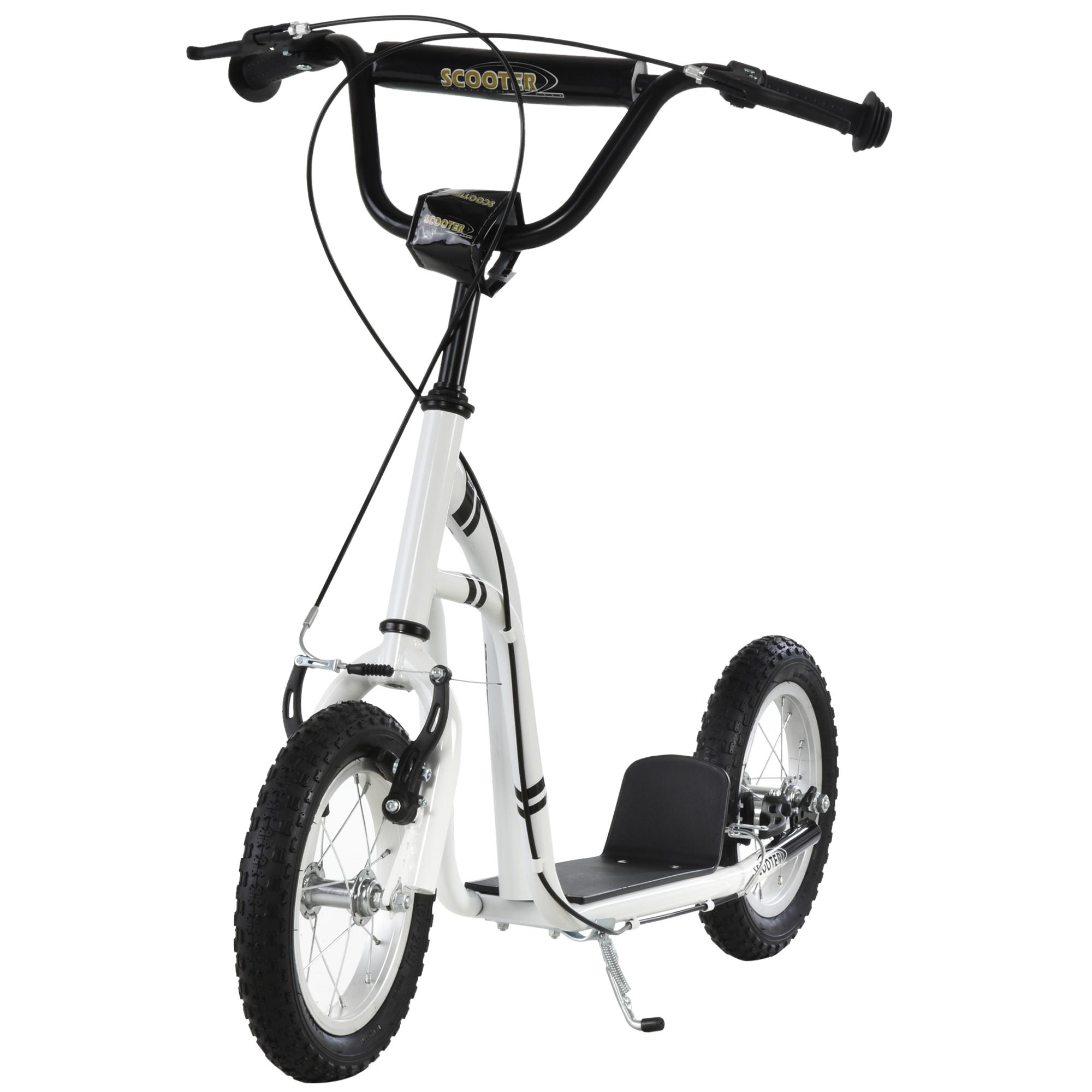 Trottinette Freestyle pour Adolescents Enfants W Guidon Réglable Pneus en Caoutchouc 12 Pouces Freins Doubles Blanc