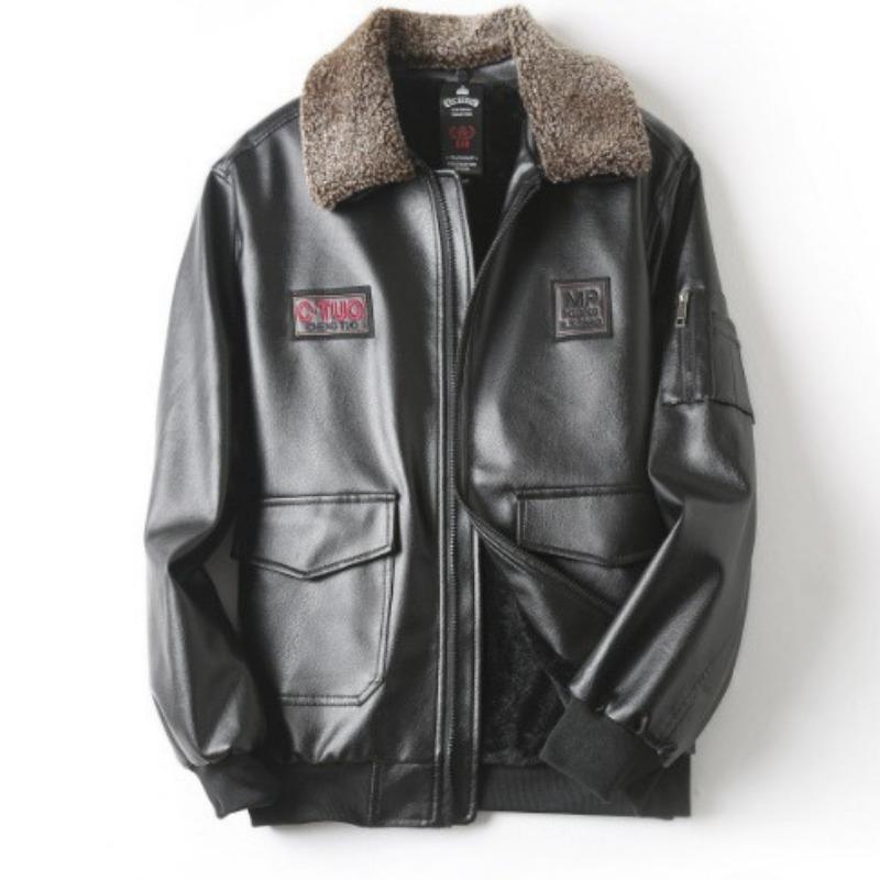 

Кожаная куртка мужская новая вышитая кожаная куртка локомотивный костюм летный костюм ВВС повседневный тренд мужское зимнее пальто 6XL чёрный