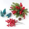 10Pcs Red Cherry Artificial Pine Branches Holly Berries Christmas Decoration Home Room Decor Wedding Decor New Year Wreath Gift