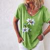 Summer V-neck 3D Little Daisy Printed Top Fashionable Casual Short Sleeved Women's T-shirts