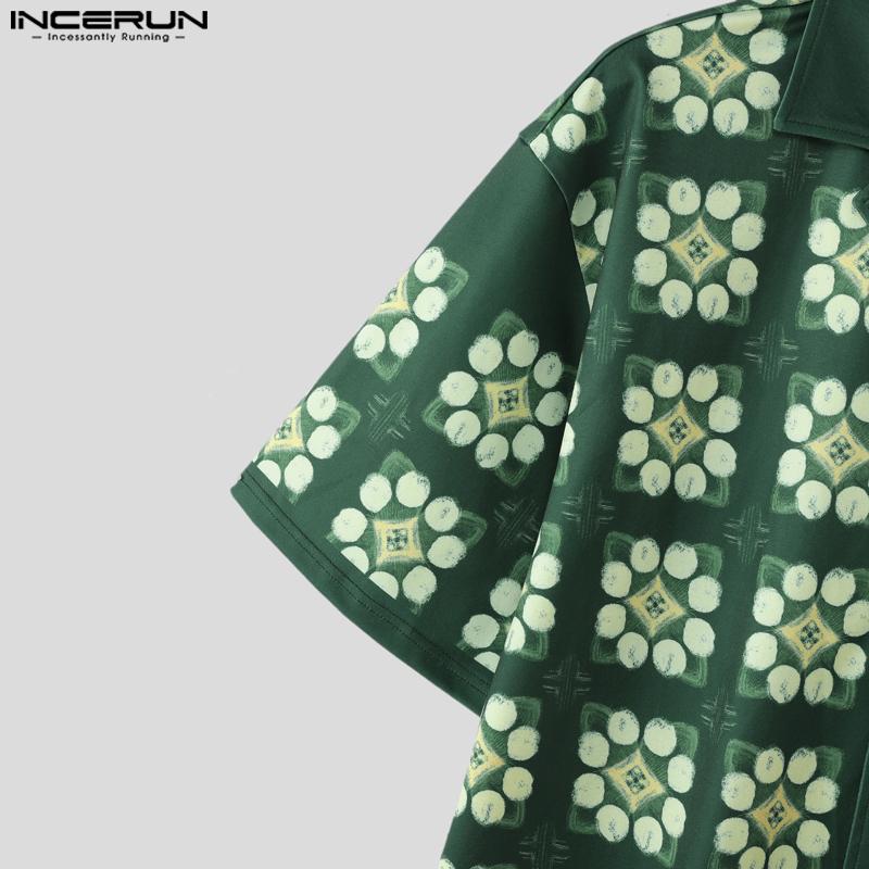 INCERUN Men Lapel Neck Short Sleeve Floral Print Buttons Down Casual Oversized Shirts