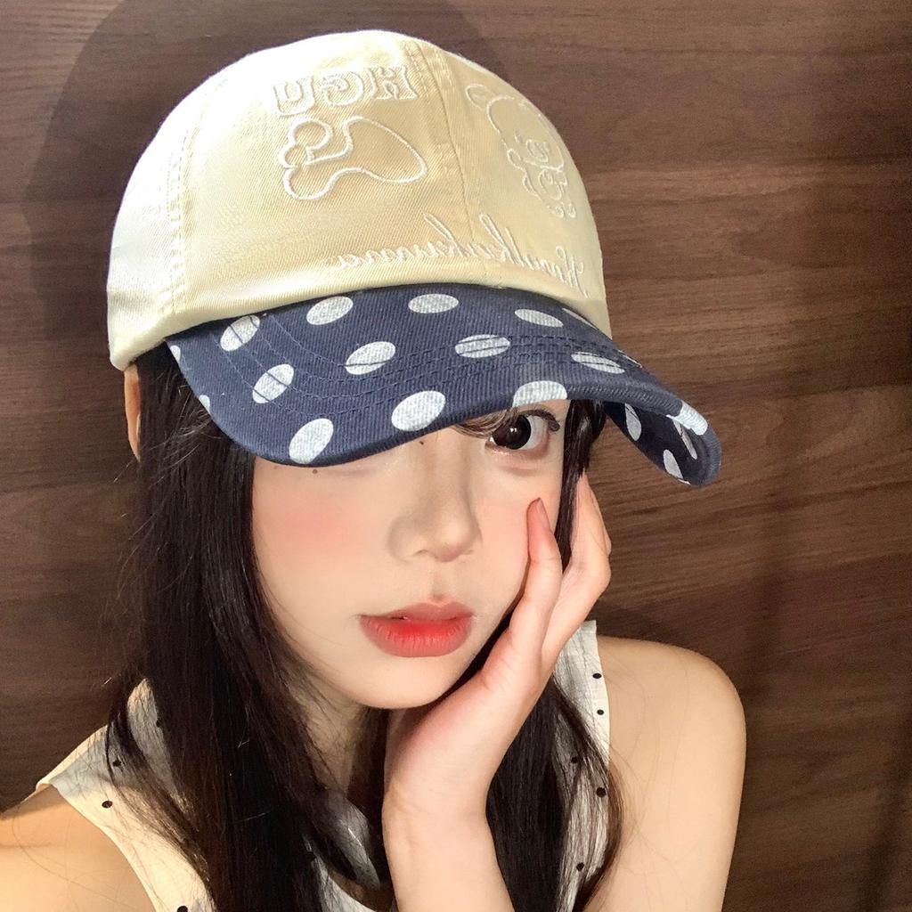 Cute Bear Embroidered Polka Dot Baseball Cap Women's Versatile Big Head Circumference Peaked Cap Wide Brim Big Face Small Hat