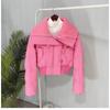 2026 Winter Womens Short Puffer Coat With Faux Shearling Collar Thick Warm Cotton-Padded Outerwear Loose Fit