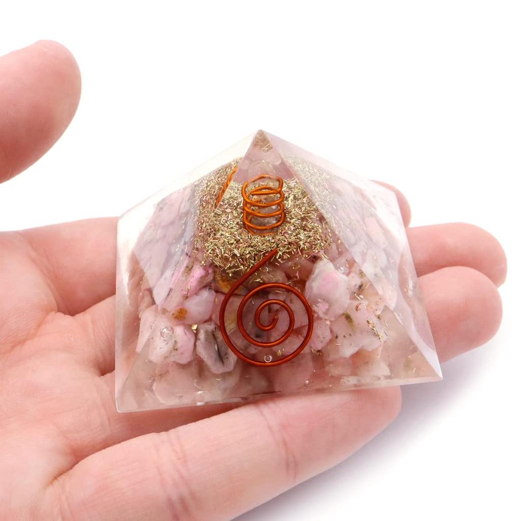 [GOLDSTEIN] Rosa Opal und Einzelkristall Quarz Orgonit Pyramide, Spirituelle Waren, Ungefähr 55mm Breit
