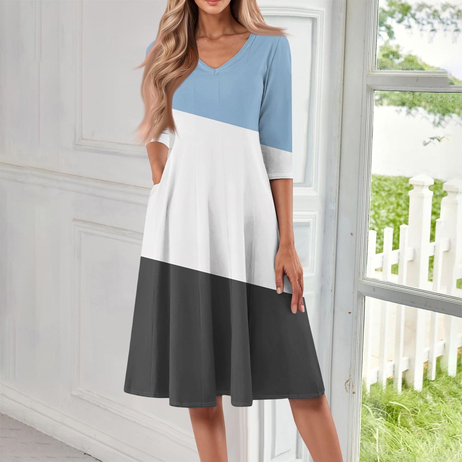 

Жіноча повсякденна модна сукня міді з V-подібним вирізом і рукавом три чверті S білий