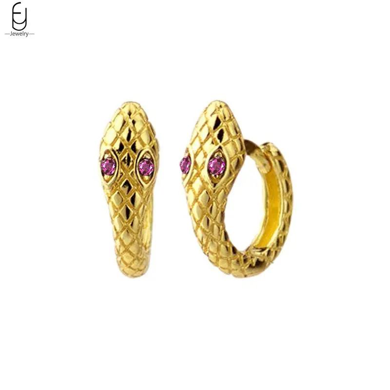 925 Silver Needle Vintage Snake Earrings Women Gold Round Ear Clips Punk Style Fashion Hoop Earrings Women Jewelry
