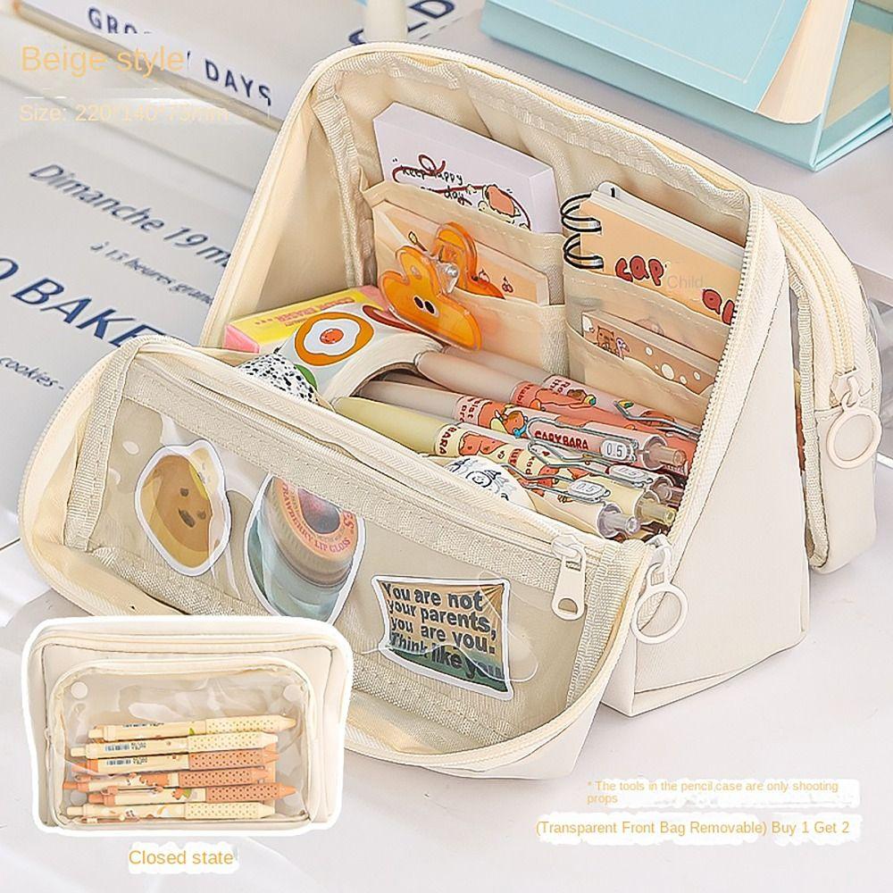 Pocket Partition Pencil Case Detachable Stationery Storage Pouch  For Office School Supplies
