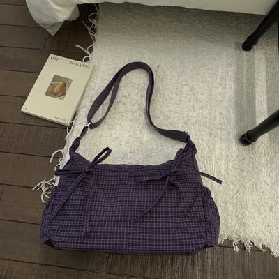 Korean-Style Plaid Lazy Shoulder Bag New Pleated Women'S Single Shoulder Tote Bag Adjustable Shoulder Strap Crossbody Bag Pleated Design