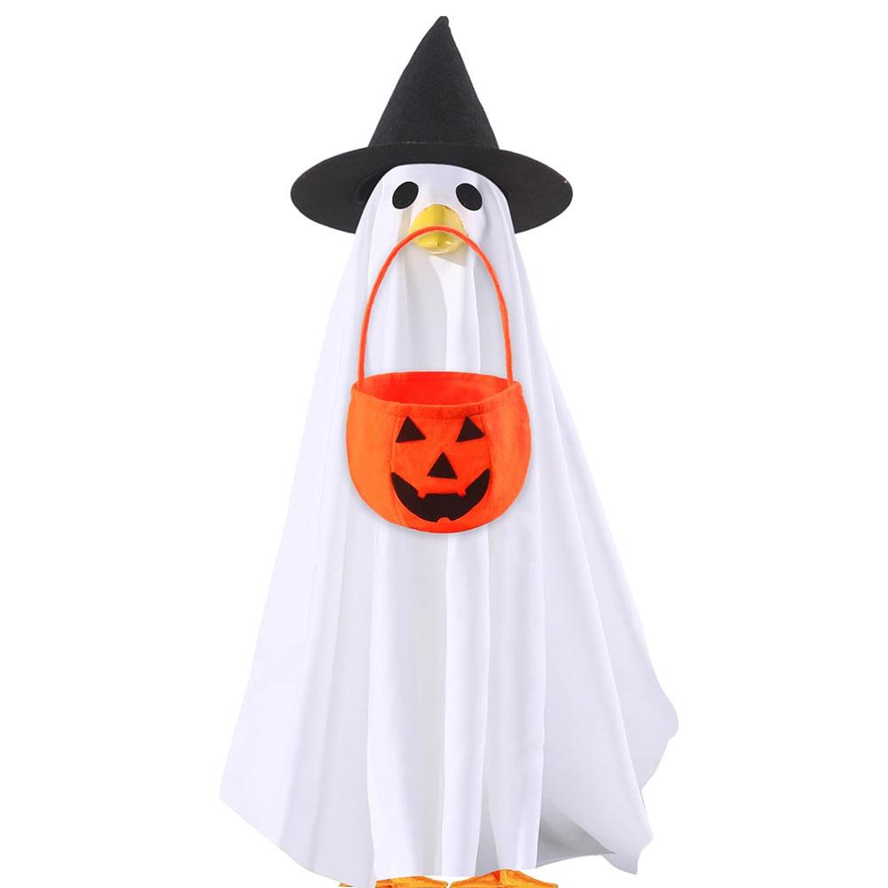 

Halloween Porch Goose Outfit Ghost With Pumpkin Bag Goose Attire Halloween Goose Costume Set For Outdoor Garden Yard Patio