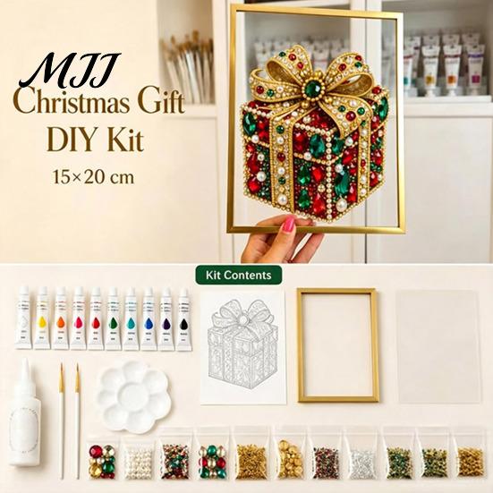 Cornice Artistica Decorativa in Vetro Fai da Te Pittura con Perline di Cristallo Sintetico Kit Albero di Natale, Set Scintillante di Materiali per Artigianato a Tema Festivo, Perline di Gemme 3D per
