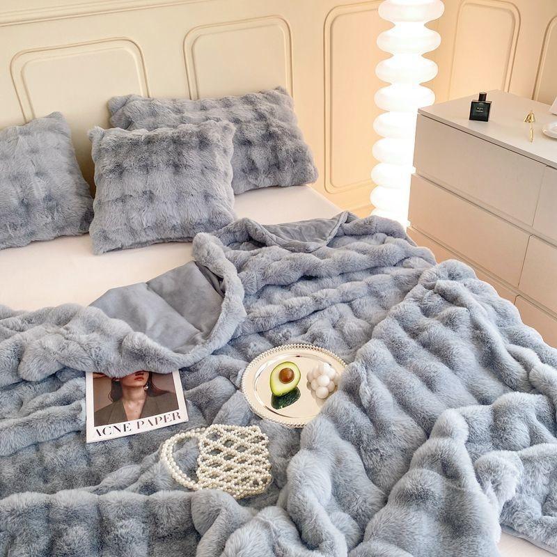 Plush Faux Rabbit Fur Blanket Sofa Bed Office Winter Warm Throw Soft Cozy Lap