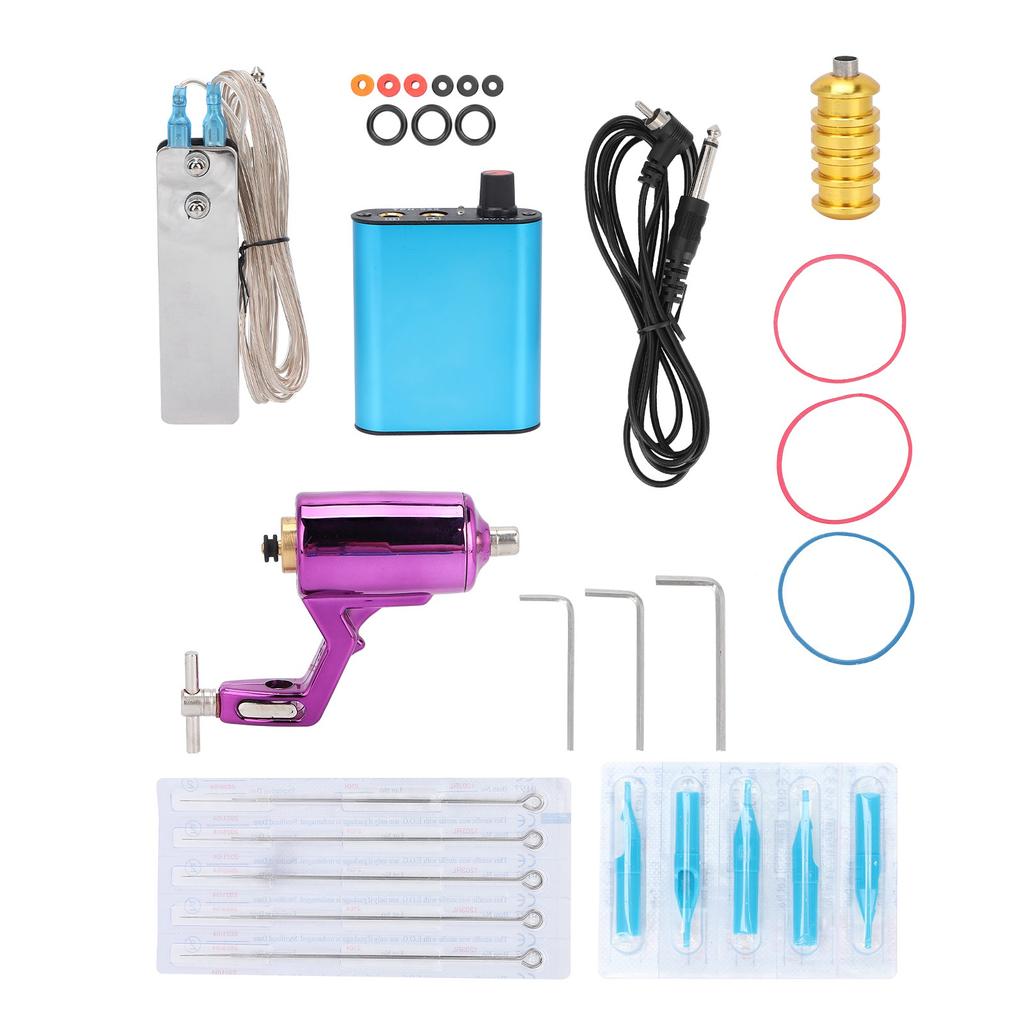Rotary Motor Tattoo Machine Kit Tattoo Power Supply Foot Pedal Tattoo Tools 90‑265V PurpleUS Plug
