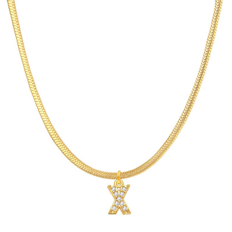 Letter Pendant Necklace in Wind Snake Bone Clavicle Chain Titanium Steel Necklace Zircon Pendant Necklace
