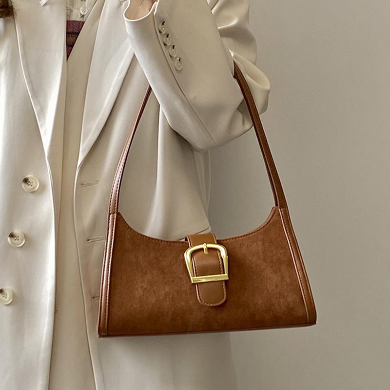 Brown Retro Underarm Bag Women'S Autumn Winter Velvet Luxury Single Shoulder Bags New Fashion Versatile Handbags Trend