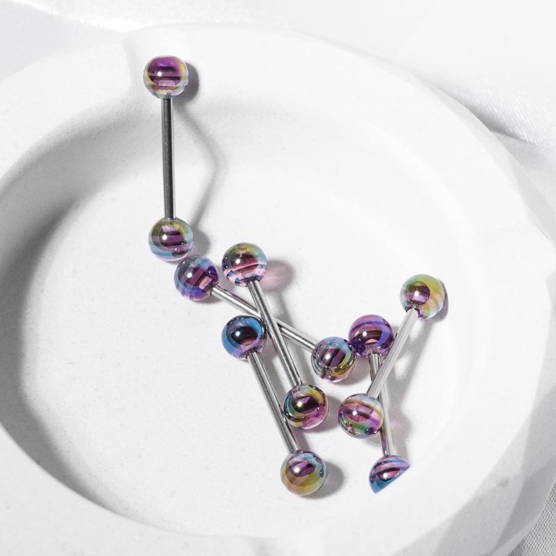 Colorful Transparent Heart Print Round Ball Tongue Nail For Women Girls  Sexy Tongue Rings Vintage Hip Hop Accessories