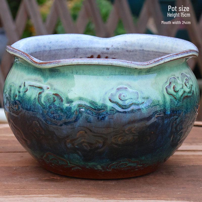 Large Coarse Pottery Green Planter: Ceramic Flower Pot for Succulents, Orchids, and Plants