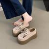 2025 Spring New Fashion Casual Lace-up Women's Thick-soled Outer Wear Explosion Lazy Single Shoes Versatile Niche Ethnic Style