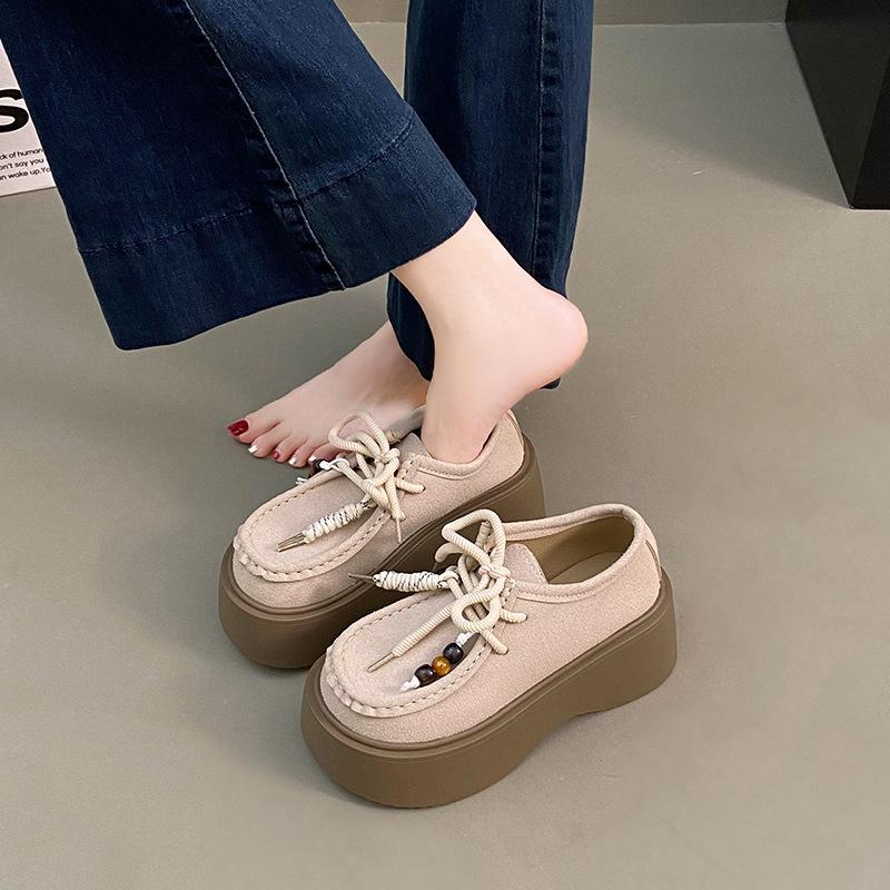 2025 Spring New Fashion Casual Lace-up Women's Thick-soled Outer Wear Explosion Lazy Single Shoes Versatile Niche Ethnic Style