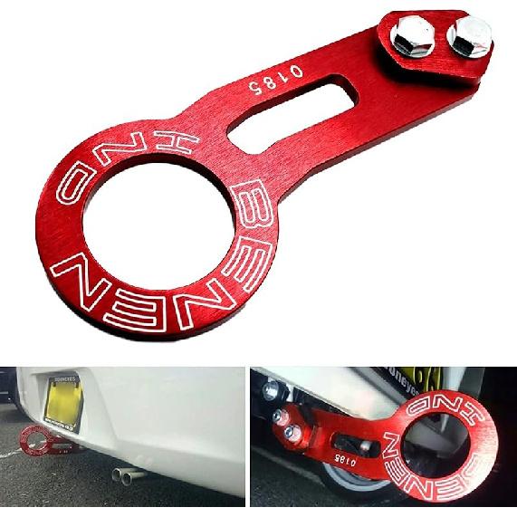 Heart Horse Rear Tow Towing Hook For Universal Car, JDM Bumper Quick Release Auto Trailer Ring Aluminum Alloy, Improved Wiredrawing Anodizing (Black)