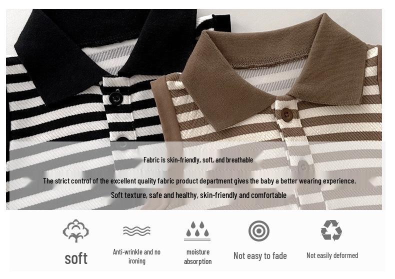Unisex Infant Striped Sleeveless Romper with Lapel and Snap Crotch