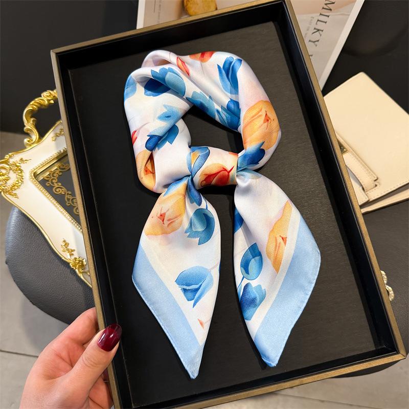 Print 70cm Silk Satin Headkerchief Women Luxury Design Neck Tie Scarf Female Hair Hand Wrist Foulard Shawl Hijab Bandana Scarves