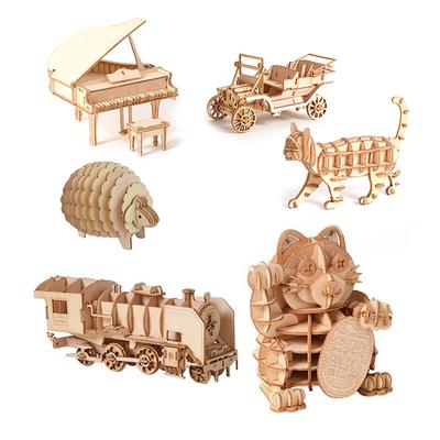 3D Wooden Car Animal Puzzle Jigsaw Woodcraft Kit Toy Diy Self-Assembly Model