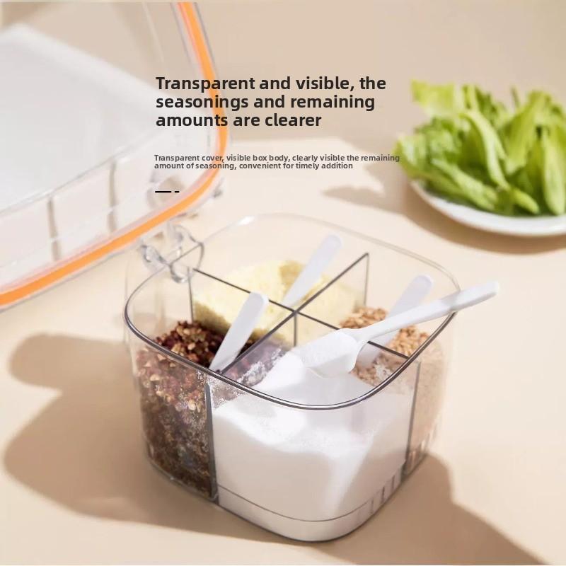 Organizador de especias transparente para cocina, caja de almacenamiento multifuncional con compartimentos