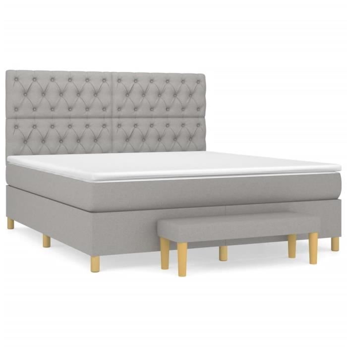 3137405 vidaXL Lit à sommier tapissier avec matelas Gris clair 160x200cm Tissu