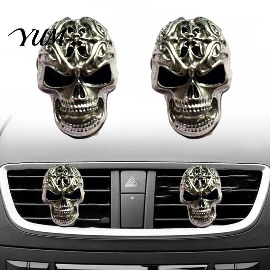 Halloween Car Interior Decoration Skull Air Vent Clip, Retro Alloy Dashboard Decorative Accessories Trim Funny Head Auto Personalized Gift for Lovers
